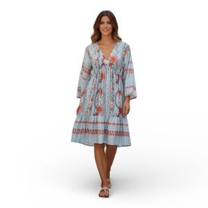 Babydoll dress. Light blue with red 🌺